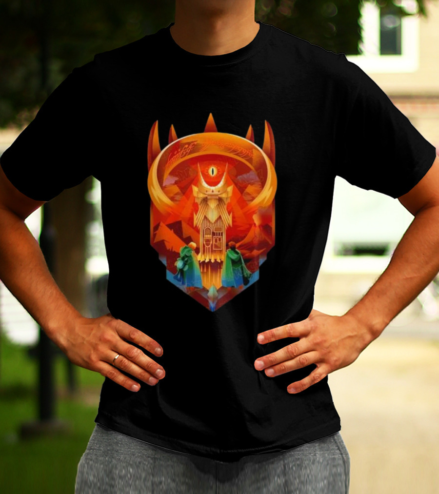 The Dark Fortress Of Mordor - Art Deco Eye Of Sauron Adventure T-Shirt