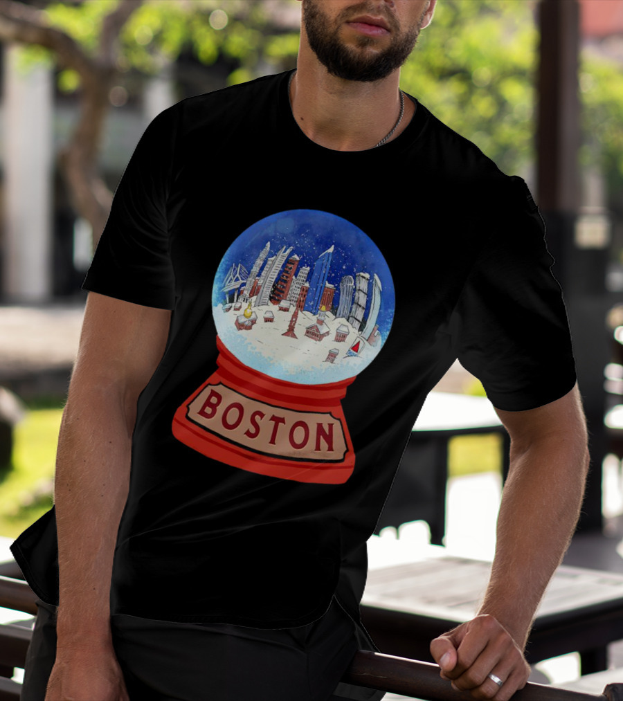 Boston Cityscape Snow Globes Christmas Holiday Scene T-Shirt
