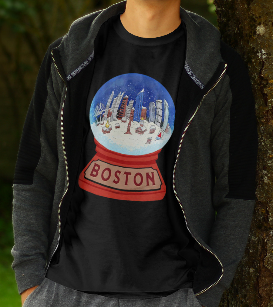 Boston Cityscape Snow Globes Christmas Holiday Scene T-Shirt
