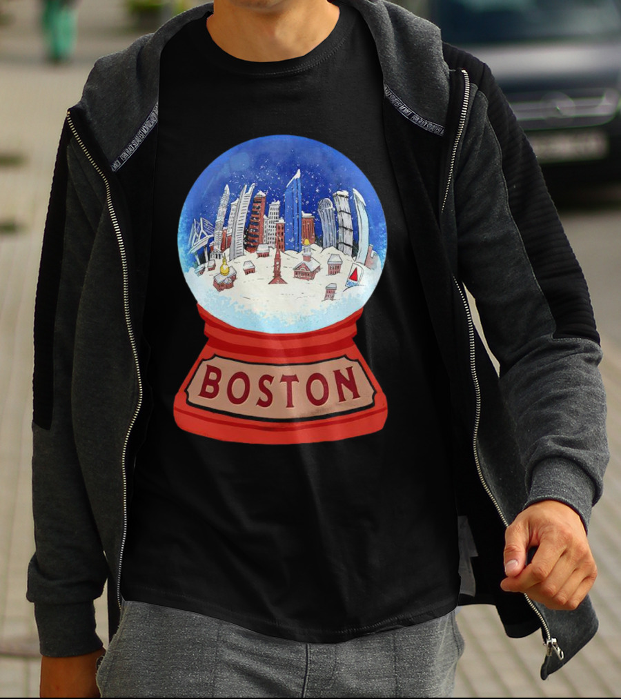 Boston Cityscape Snow Globes Christmas Holiday Scene T-Shirt
