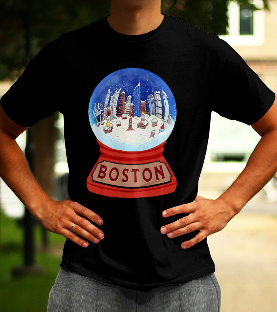 Boston Cityscape Snow Globes Christmas Holiday Scene T-Shirt