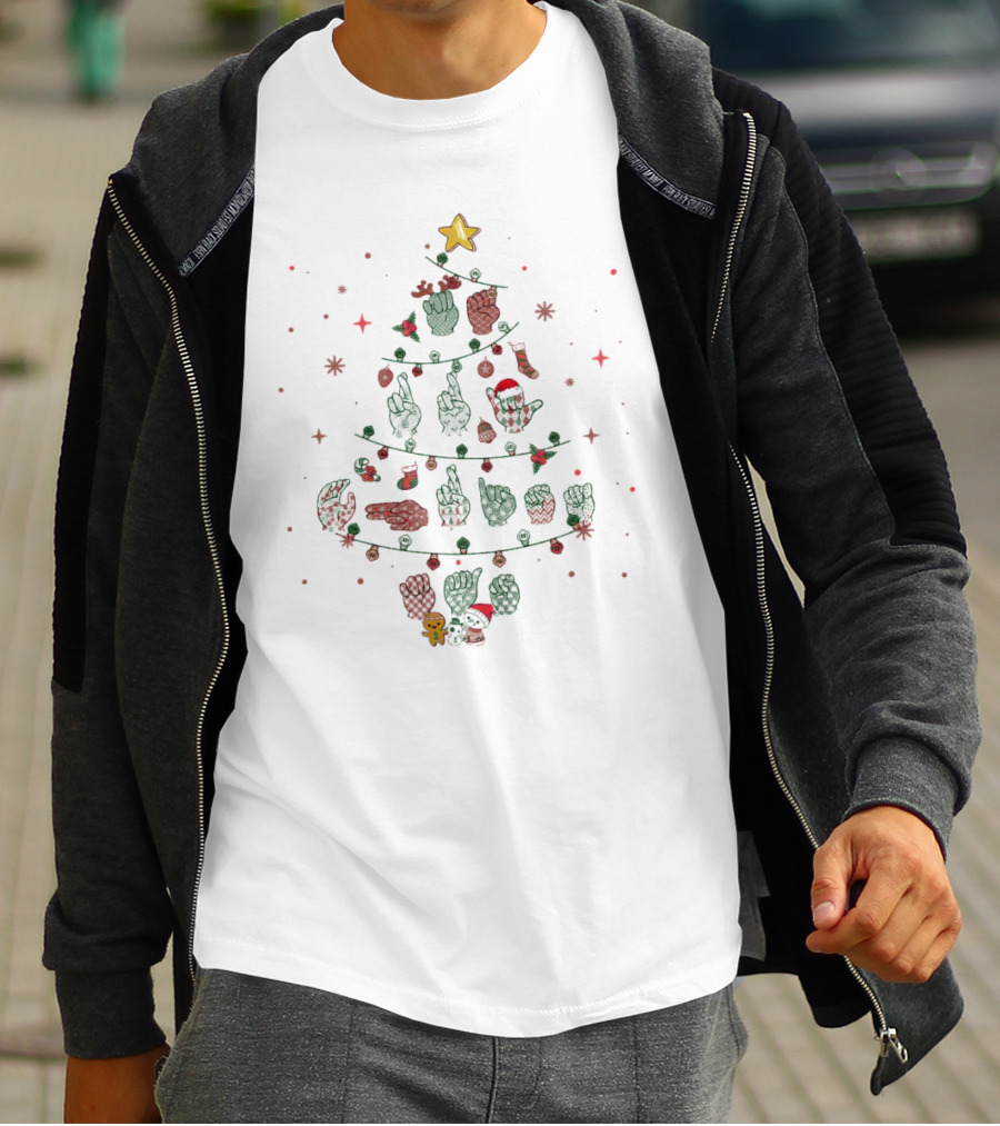Gesture Christmas Tree Made Of Festive Hand Signs And Ornaments T-Shirt