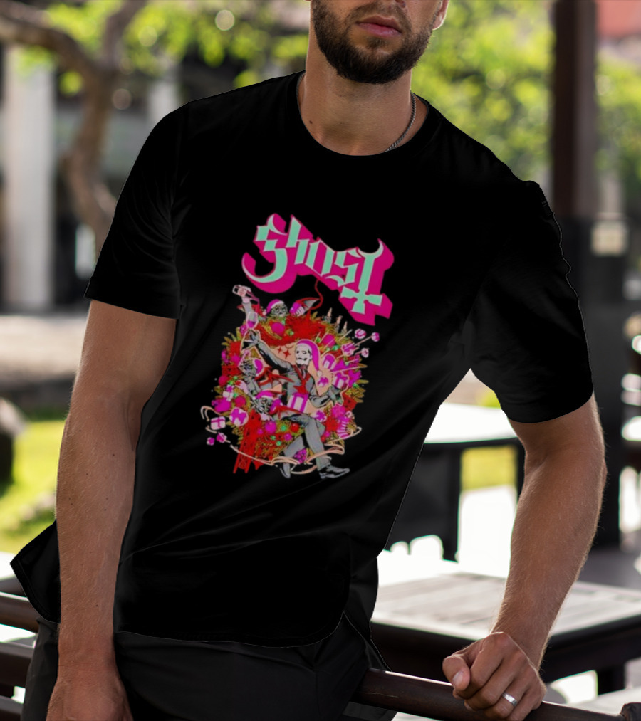 Ghost Festivus Colorful Celebration With Gifts And Festive T-Shirt