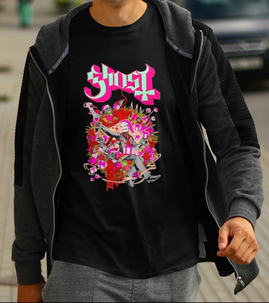 Ghost Festivus Colorful Celebration With Gifts And Festive T-Shirt