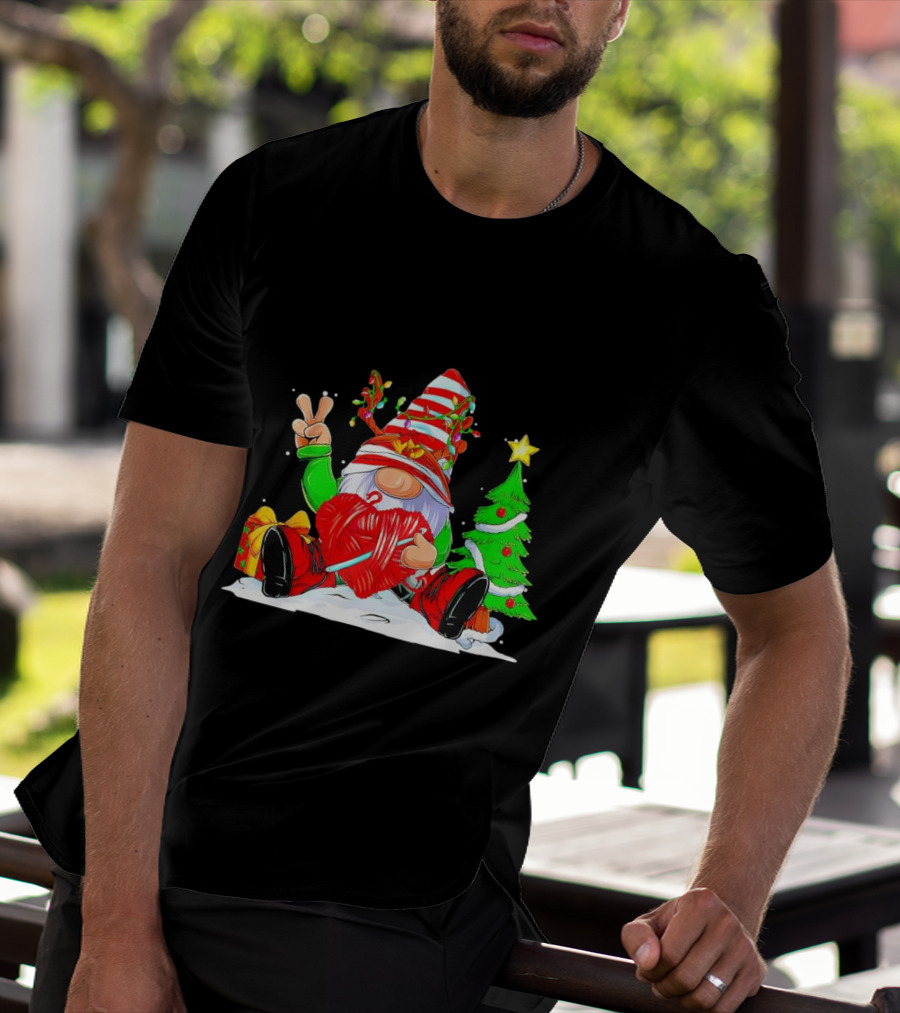 Gnome Love Peace Christmas Crochet Yarn Tree T-Shirt