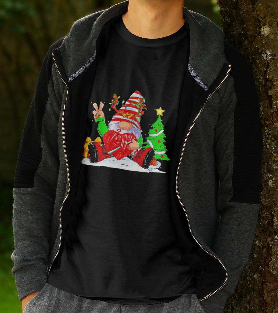 Gnome Love Peace Christmas Crochet Yarn Tree T-Shirt