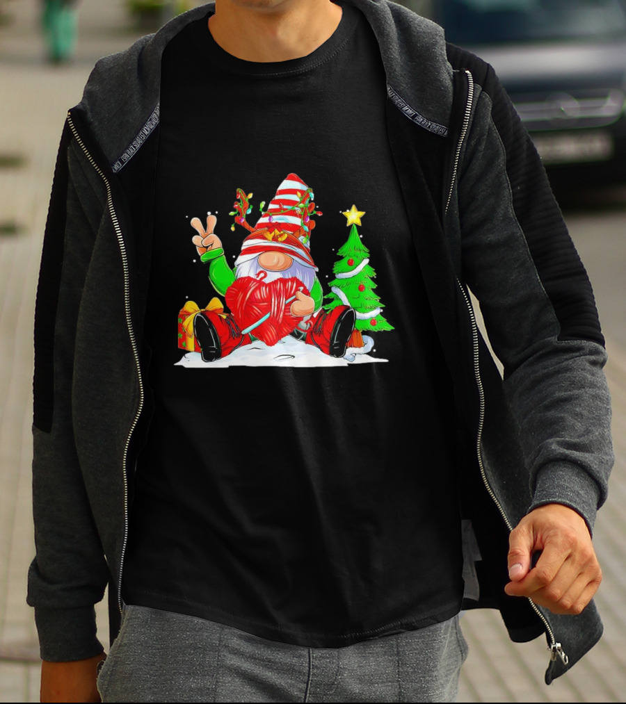 Gnome Love Peace Christmas Crochet Yarn Tree T-Shirt
