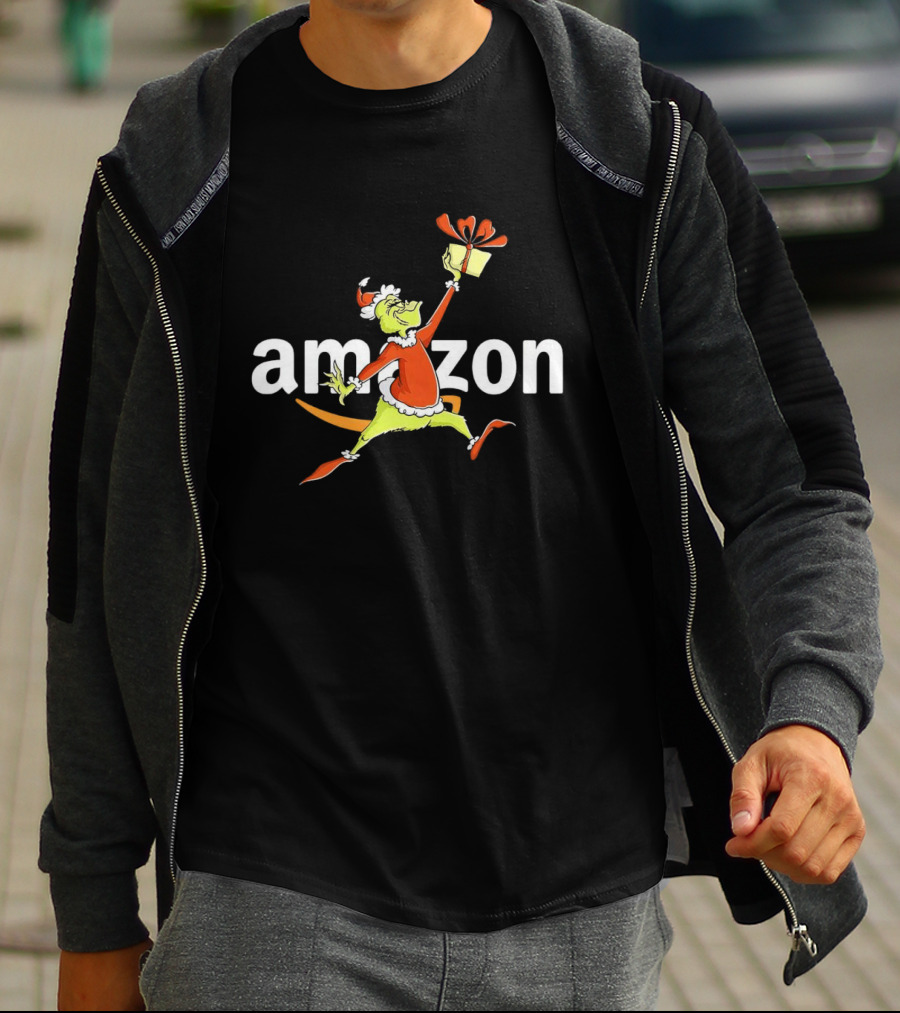 Amazon Christmas Grinch Holding Present T-Shirt