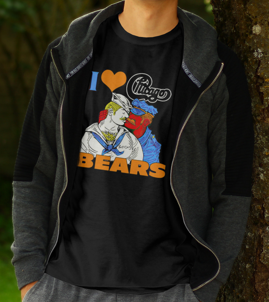 I Love Chicago Bears BossDog Sailor And Cop Embrace T-Shirt
