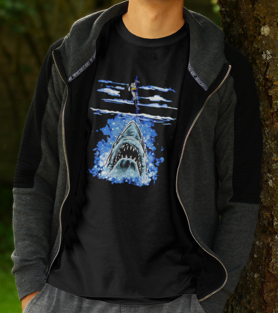 Jaws Batman Shark Repellent Hanging Above Menacing Shark T-Shirt