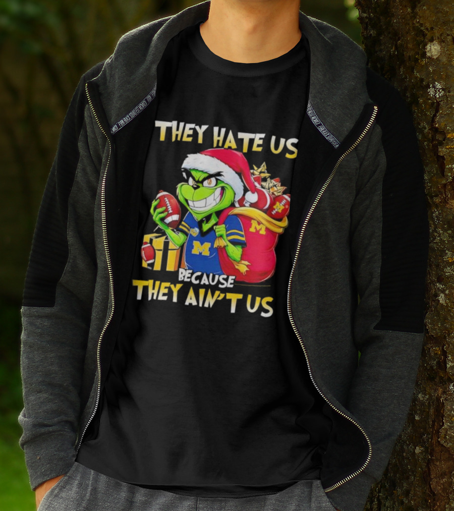 Michigan Wolverines Grinch Santa They Hate Us Because They Ain't Us Football Holiday T-Shirt