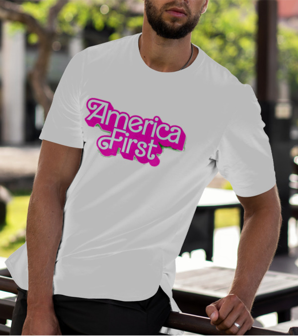 America First Barbie Style Pink Font T-Shirt