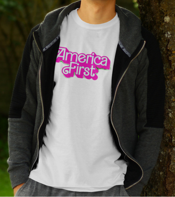 America First Barbie Style Pink Font T-Shirt