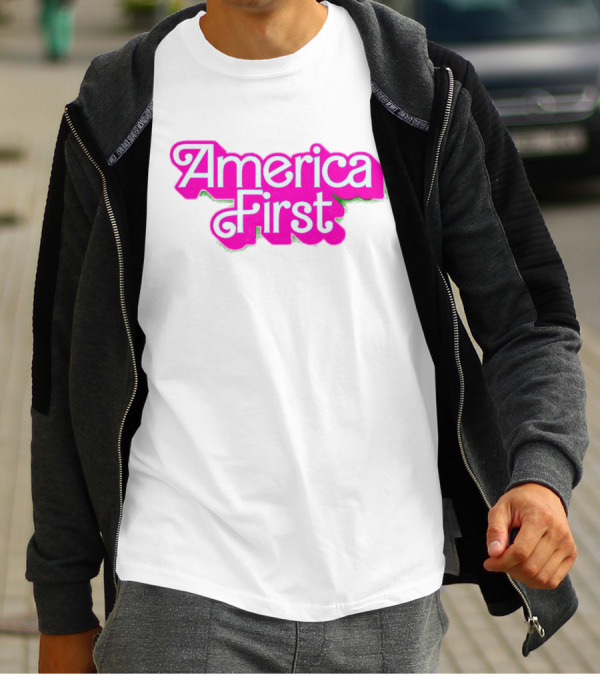America First Barbie Style Pink Font T-Shirt