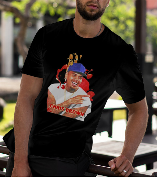 CHRIS BROWN Essential Red Splash Art Happy Pose T-Shirt
