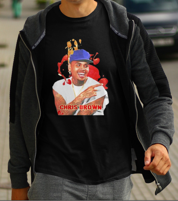 CHRIS BROWN Essential Red Splash Art Happy Pose T-Shirt