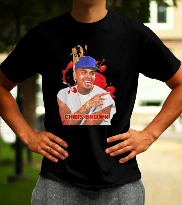 CHRIS BROWN Essential Red Splash Art Happy Pose T-Shirt