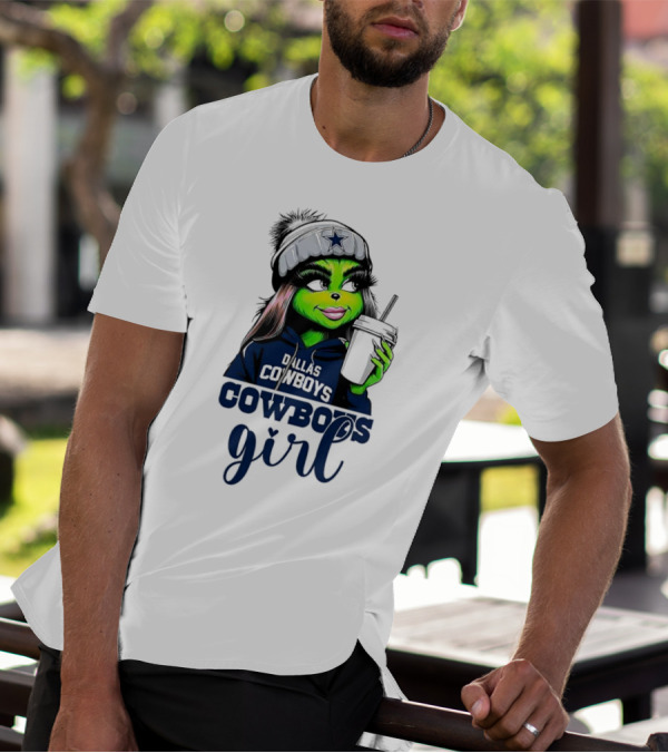 Grinch Dallas Cowboys Girl Drinking Coffee T-Shirt
