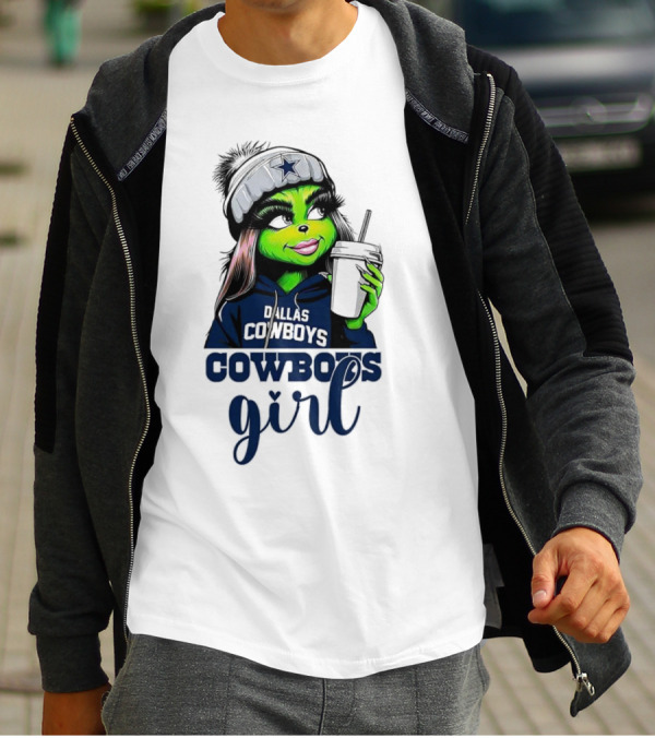 Grinch Dallas Cowboys Girl Drinking Coffee T-Shirt