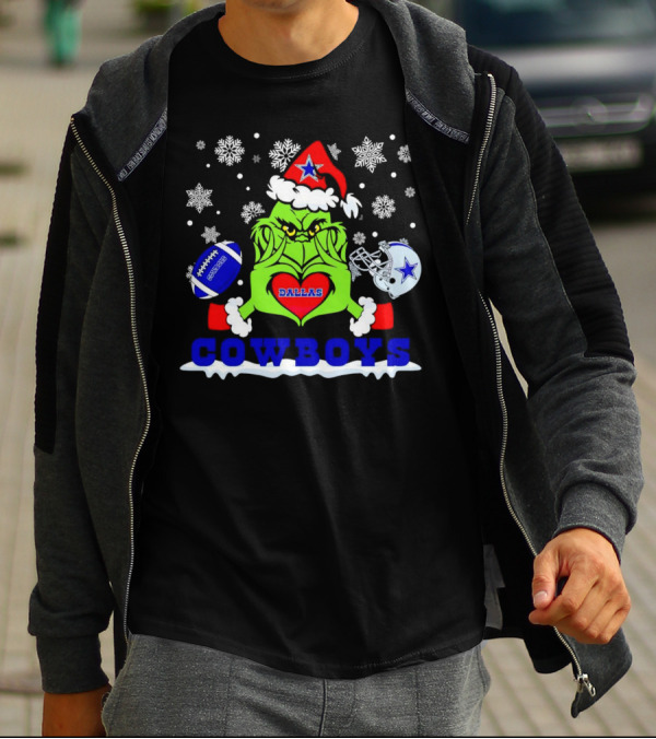 Grinch Dallas Cowboys Christmas Football Snowflakes T-Shirt
