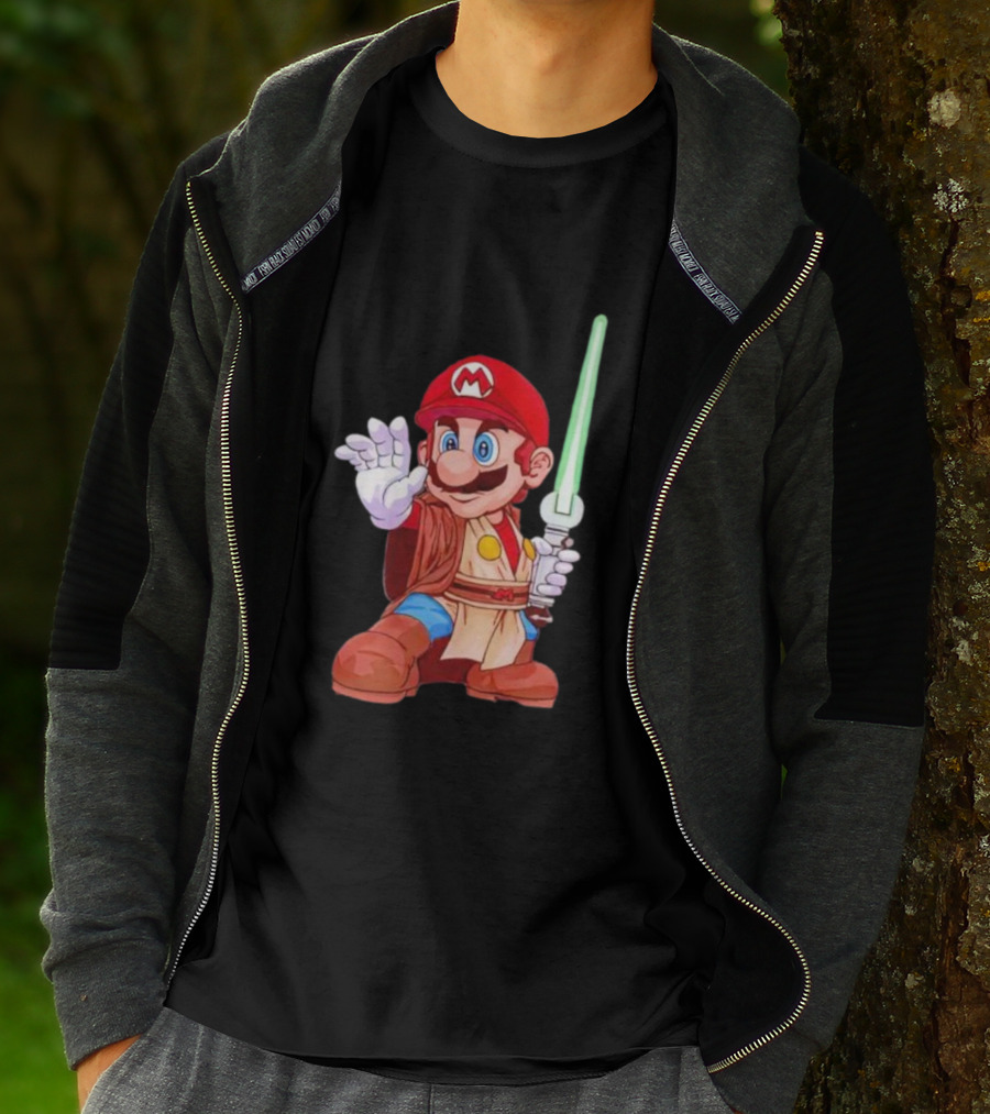 Mario Jedi Star Wars Crossover With Lightsaber T-Shirt