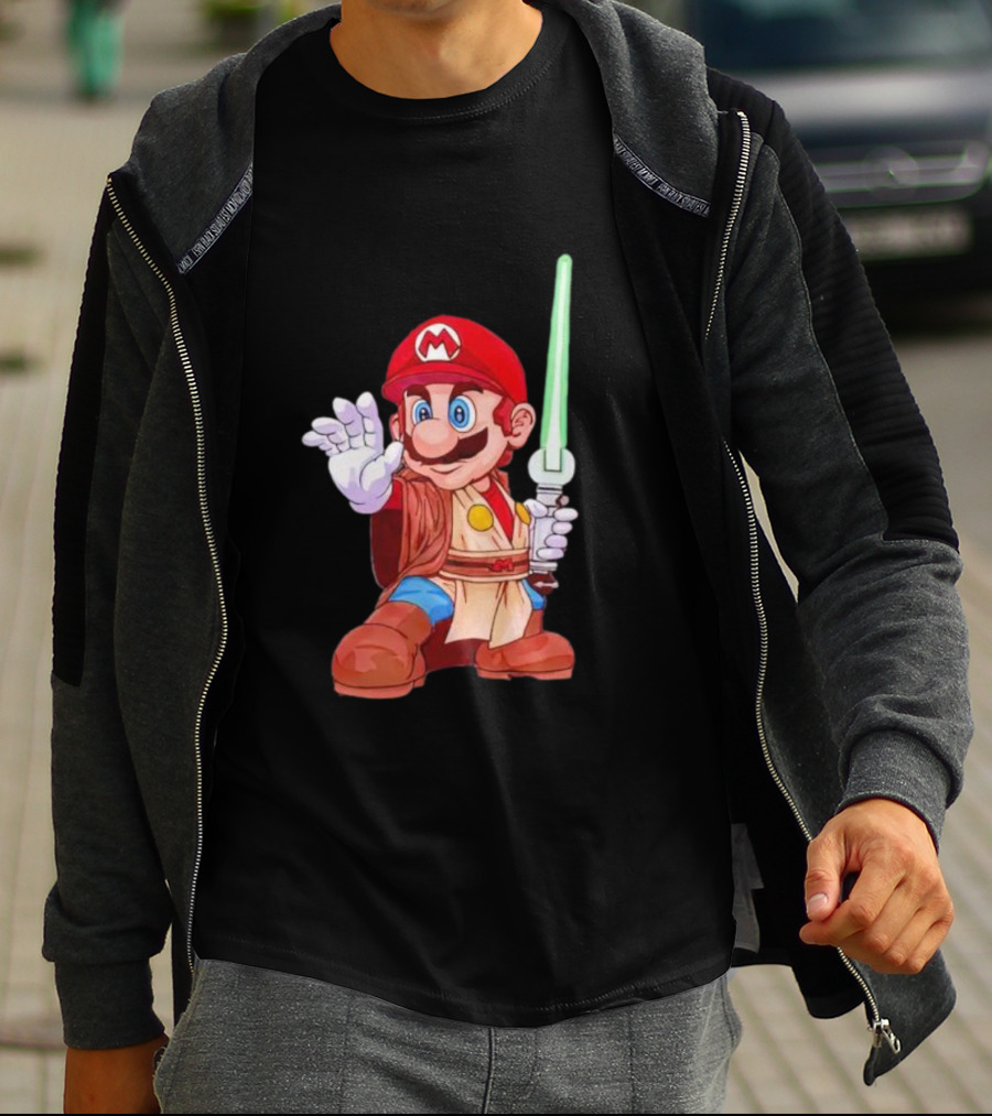 Mario Jedi Star Wars Crossover With Lightsaber T-Shirt