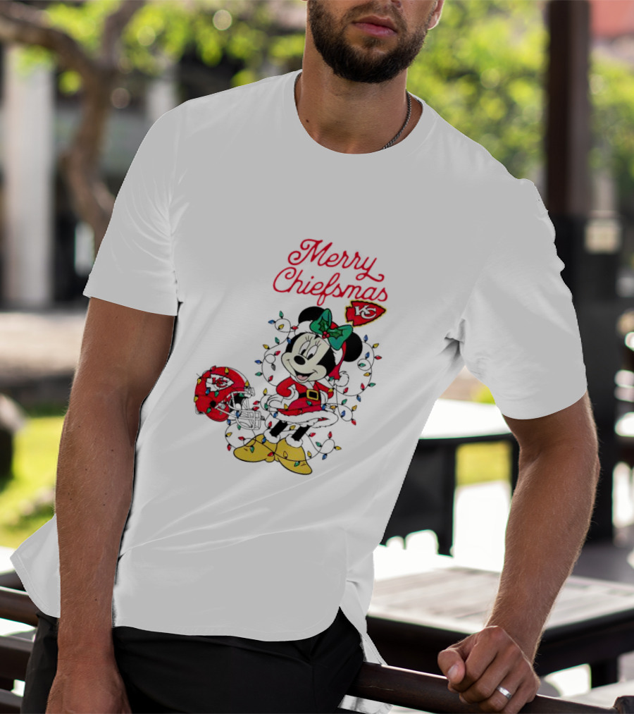 Merry Chiefsmas Minnie Mouse Kansas City Football Christmas Lights Helmet T-Shirt