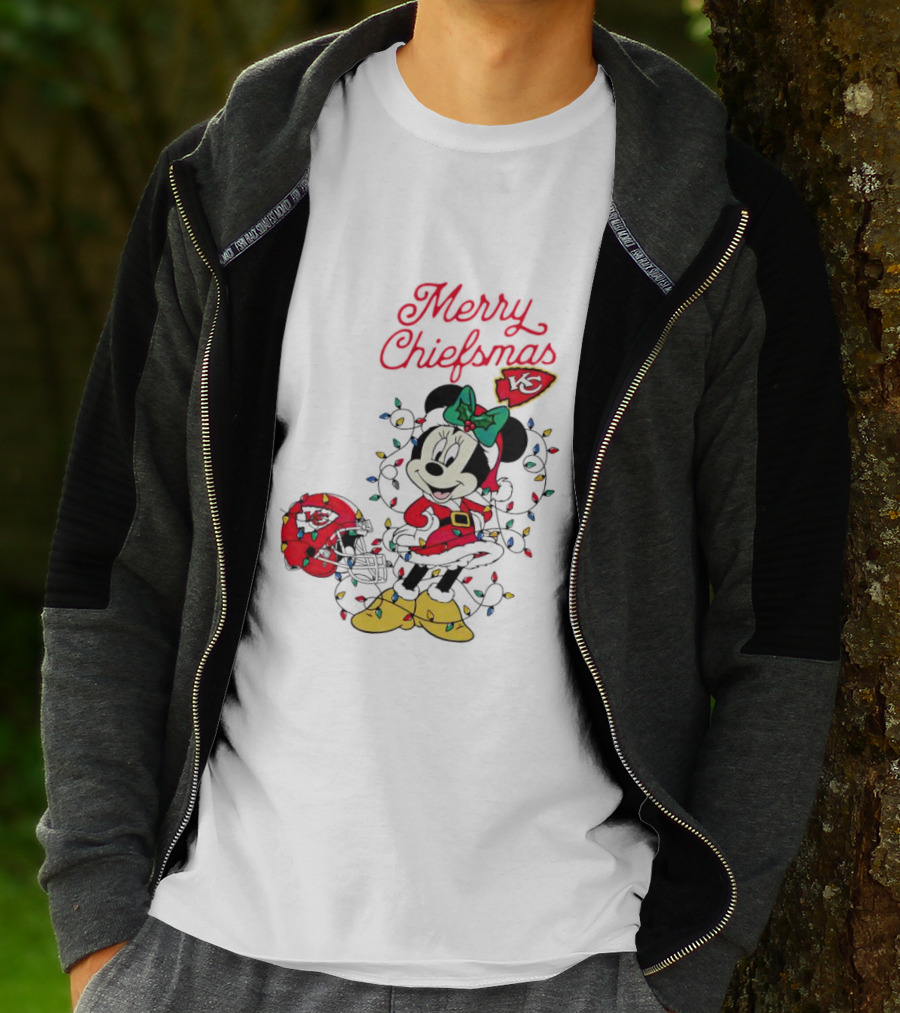Merry Chiefsmas Minnie Mouse Kansas City Football Christmas Lights Helmet T-Shirt