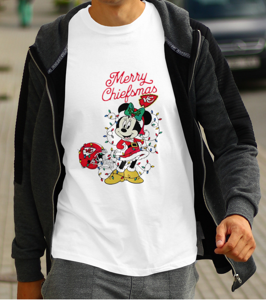 Merry Chiefsmas Minnie Mouse Kansas City Football Christmas Lights Helmet T-Shirt
