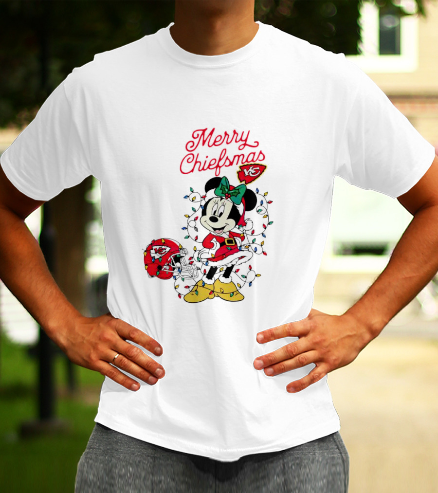 Merry Chiefsmas Minnie Mouse Kansas City Football Christmas Lights Helmet T-Shirt