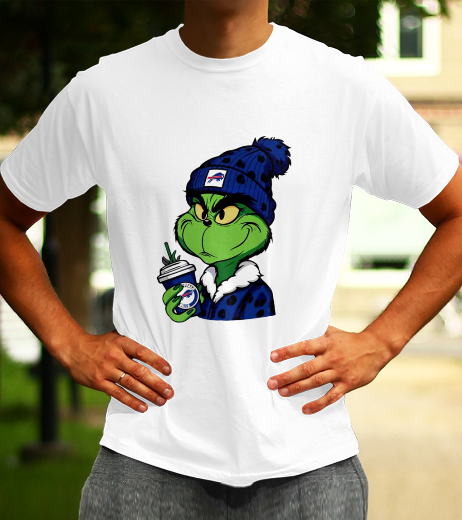Grinch In Buffalo Bills Beanie Holding Logo Cup T-Shirt