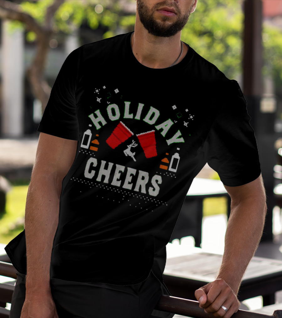 Holiday Cheers Red Cups Reindeer Knit T-Shirt