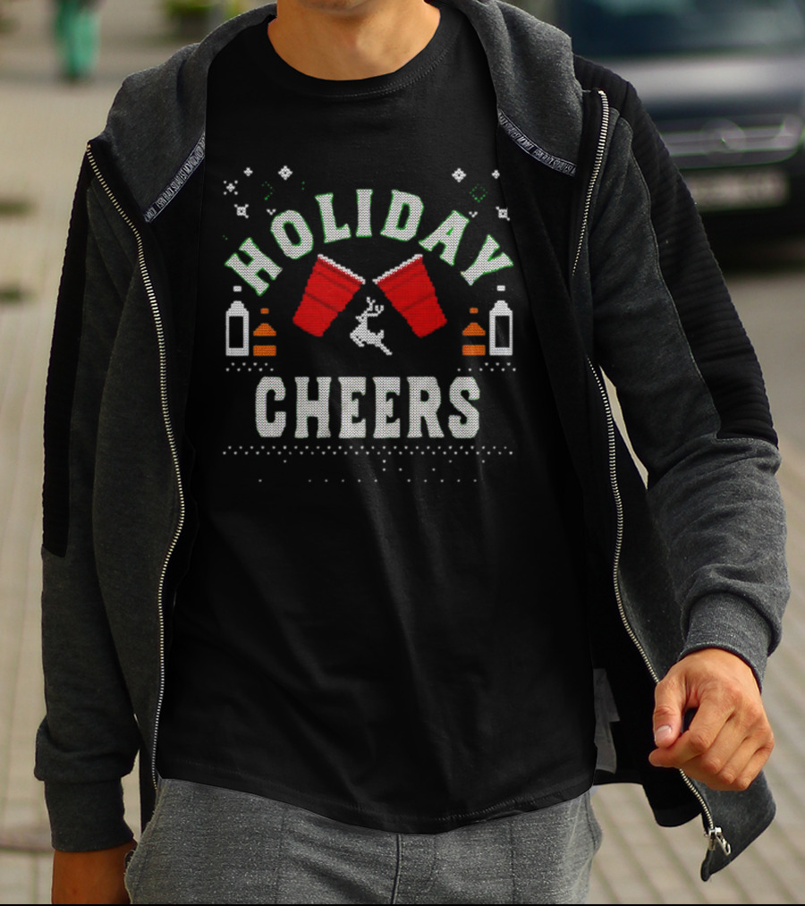 Holiday Cheers Red Cups Reindeer Knit T-Shirt