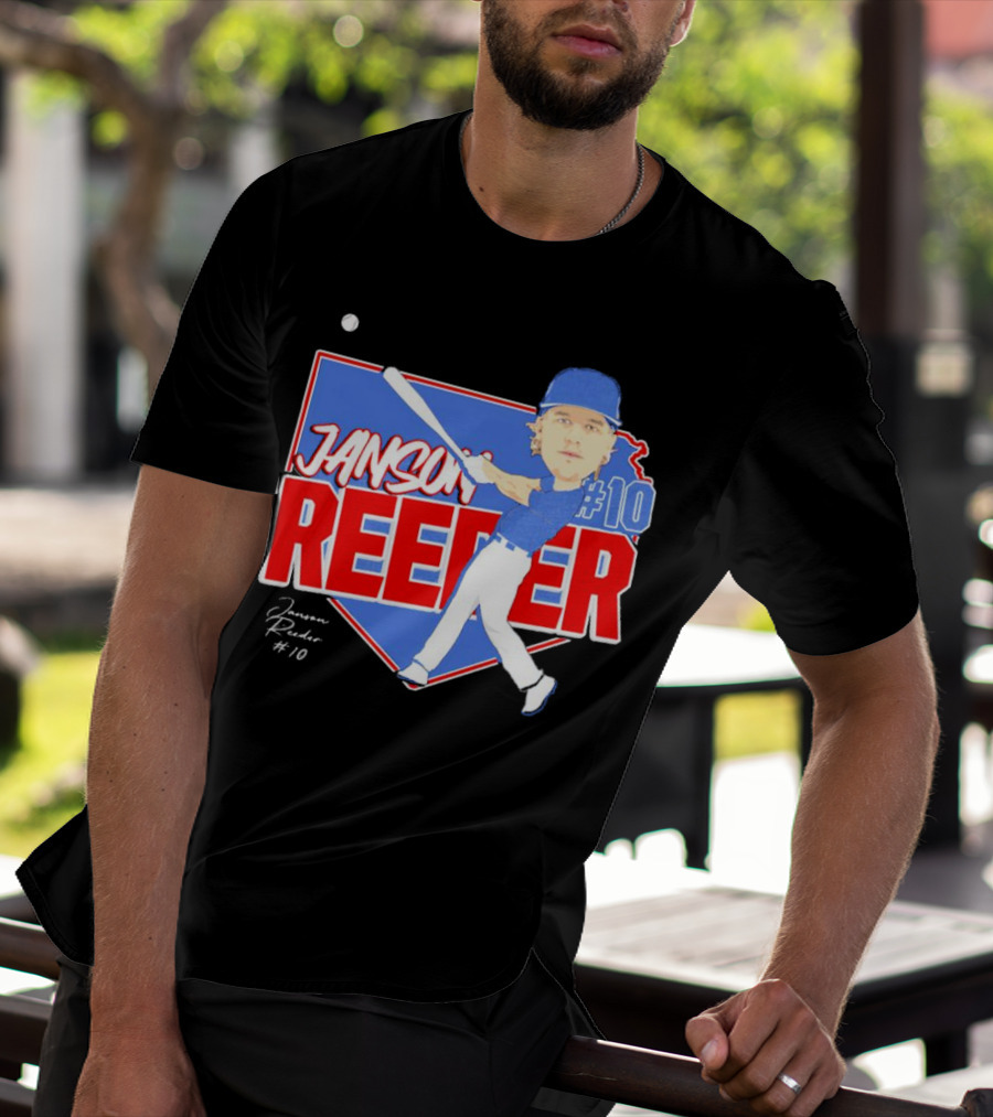 Janson Reeder #10 Baseball Cartoon Map Signature T-Shirt