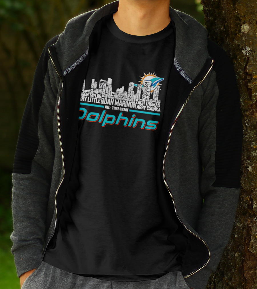 Miami Dolphins Dan Marino Larry Csonka Larry Little Legends All-Time Great City Names T-Shirt