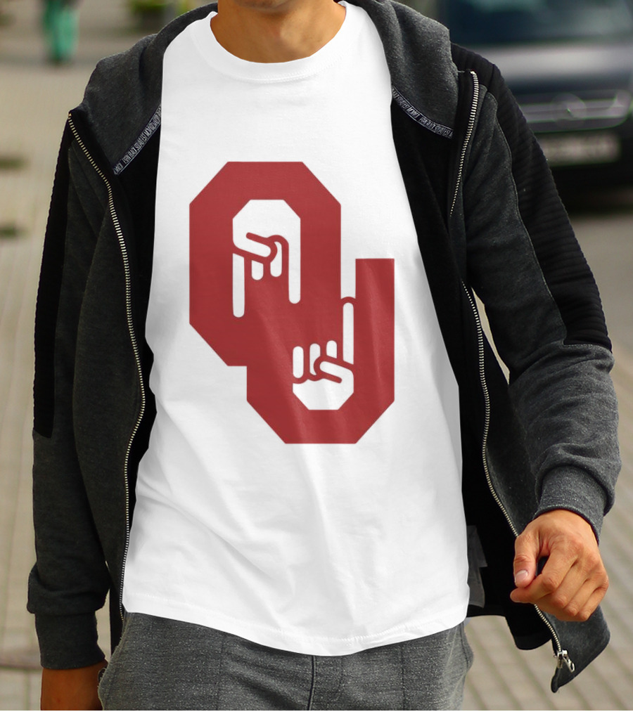 Oklahoma Sooners Logo With Horns Down Hand Gesture T-Shirt