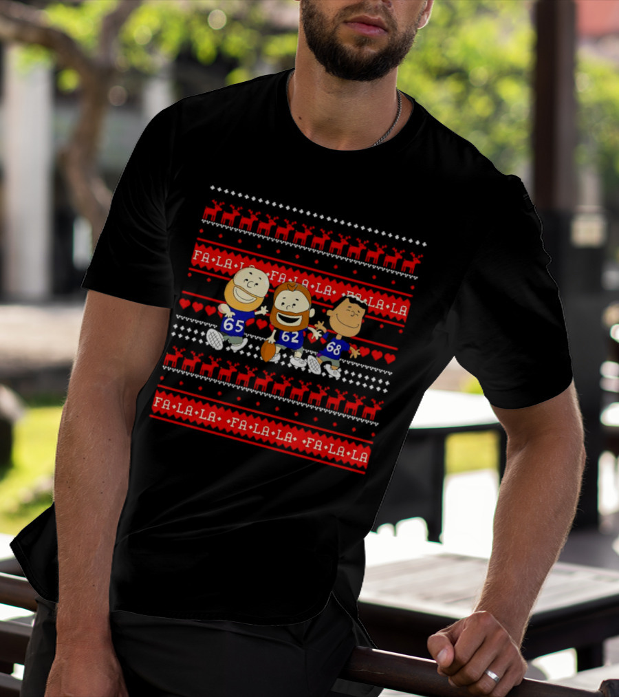 Philadelphia Eagles Lane Johnson Jason Kelce Jordan Mailata Fa La La Christmas Cartoon T-Shirt