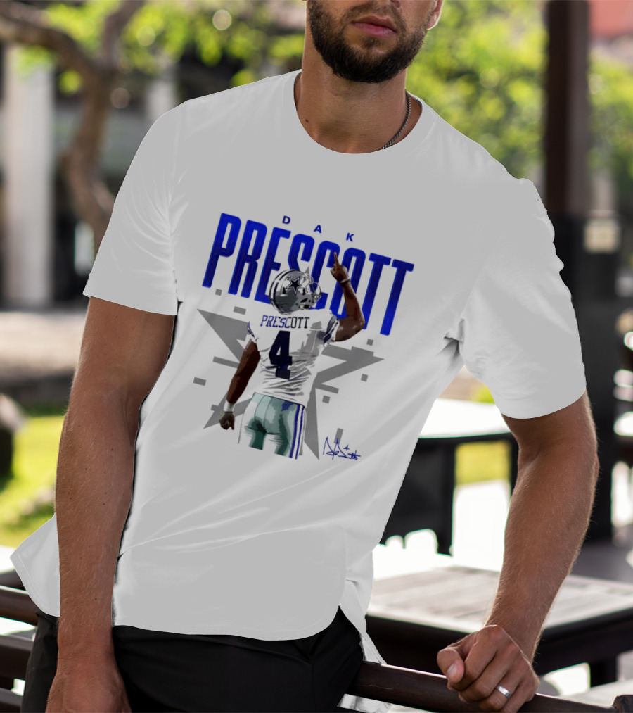 Dak Prescott Dallas Cowboys Number 4 Signature Star T-Shirt