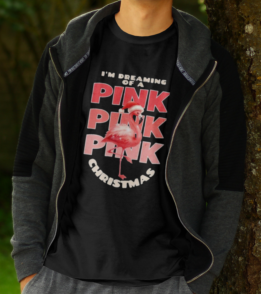 I'm Dreaming Of A Pink Pink Pink Christmas Flamingo Santa Hat T-Shirt