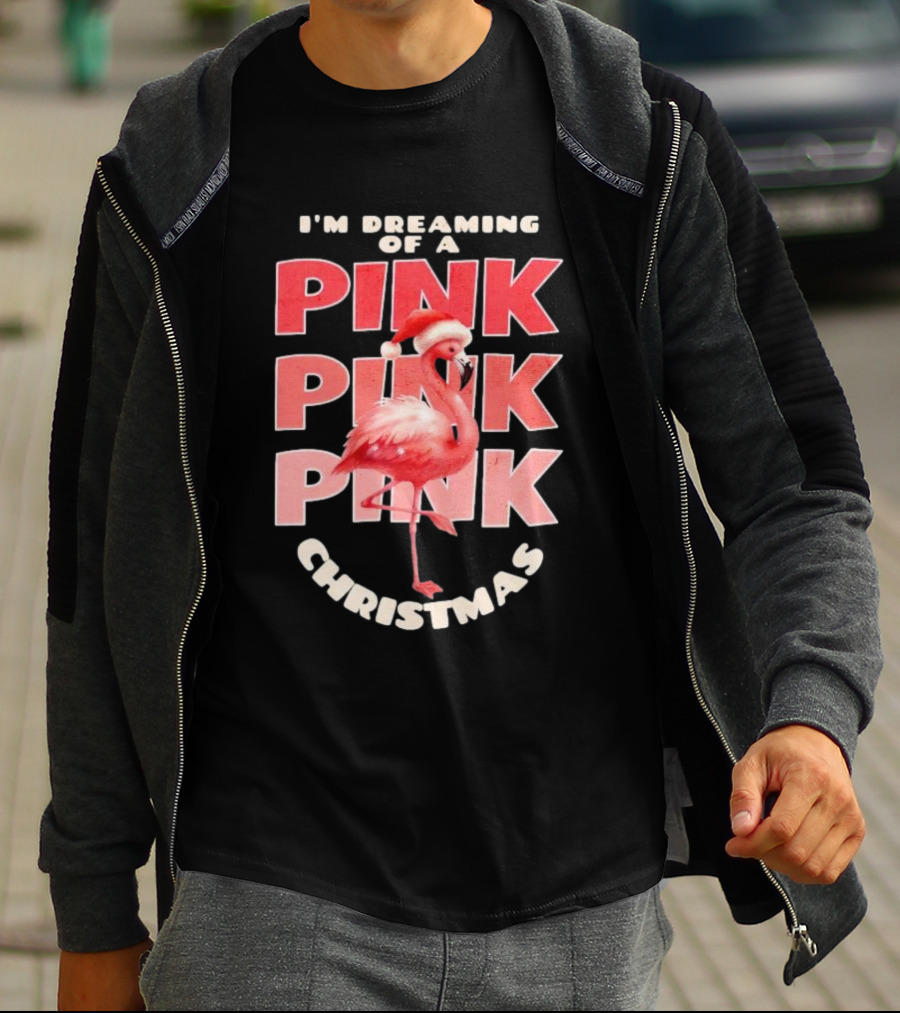 I'm Dreaming Of A Pink Pink Pink Christmas Flamingo Santa Hat T-Shirt