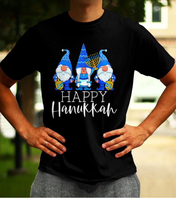 Gnomes Celebrating Hanukkah With Menorah And Dreidel T-Shirt