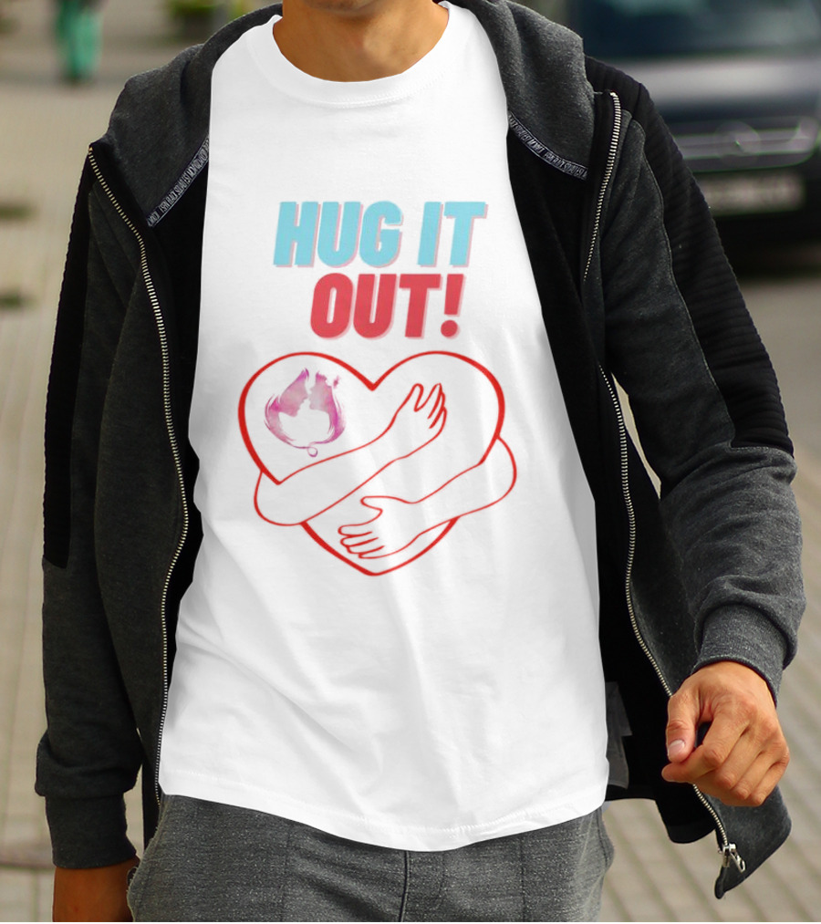 Hug It Out Heart Embrace Inside Red Outline T-Shirt