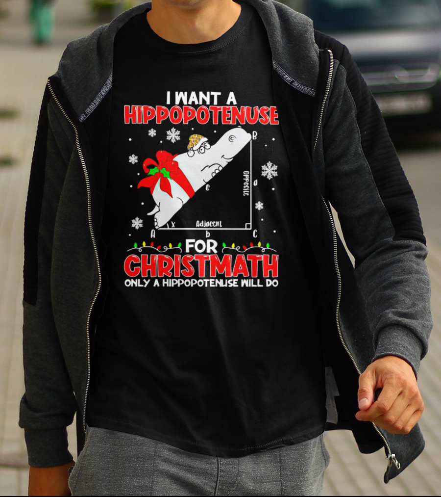 I Want A Hippopotenuse For Christmath Christmas Only A Hippopotenuse Will Do T-Shirt