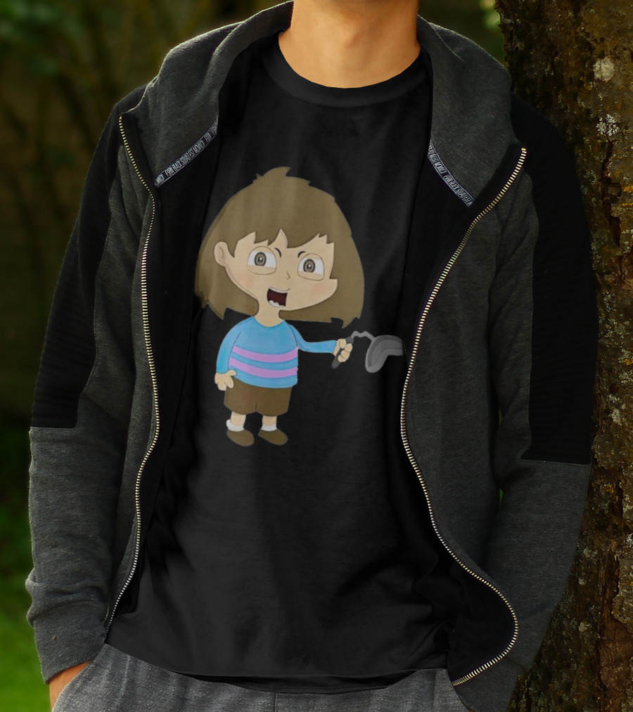 Lhugueny Sou Outfits Blue Striped Sweater Fun Cartoon Gaming Character T-Shirt