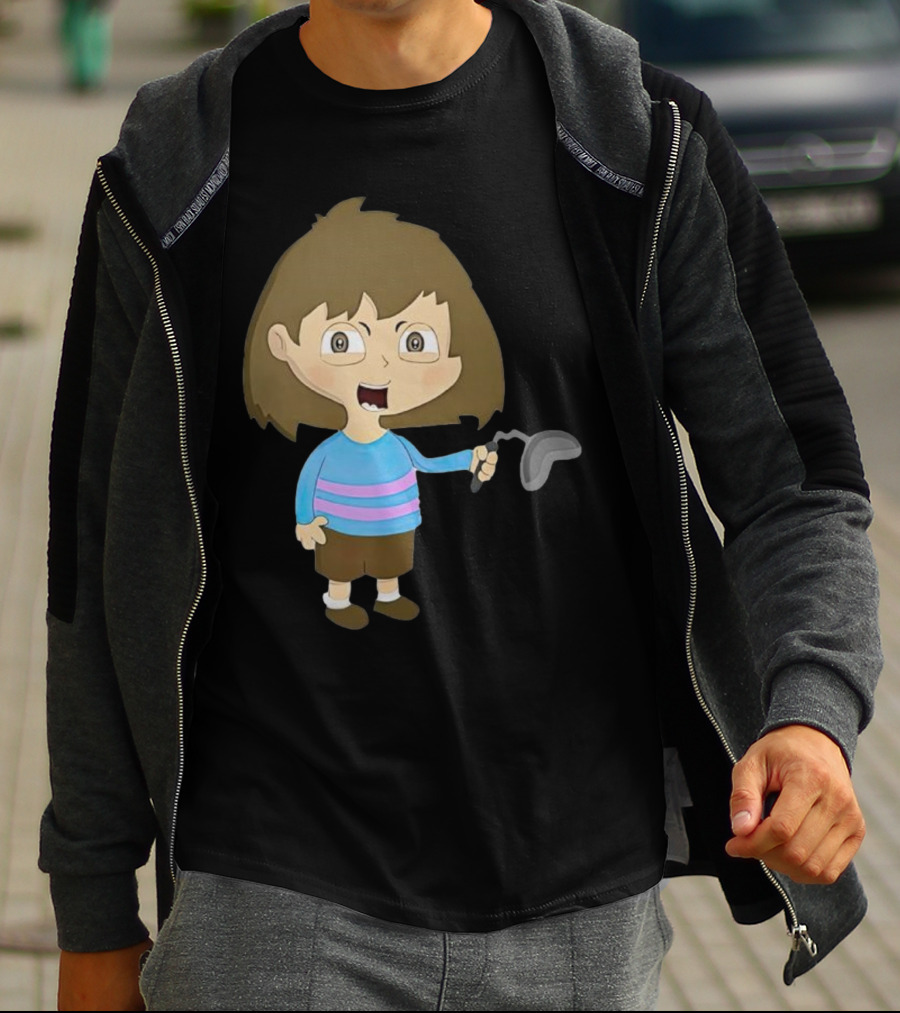 Lhugueny Sou Outfits Blue Striped Sweater Fun Cartoon Gaming Character T-Shirt