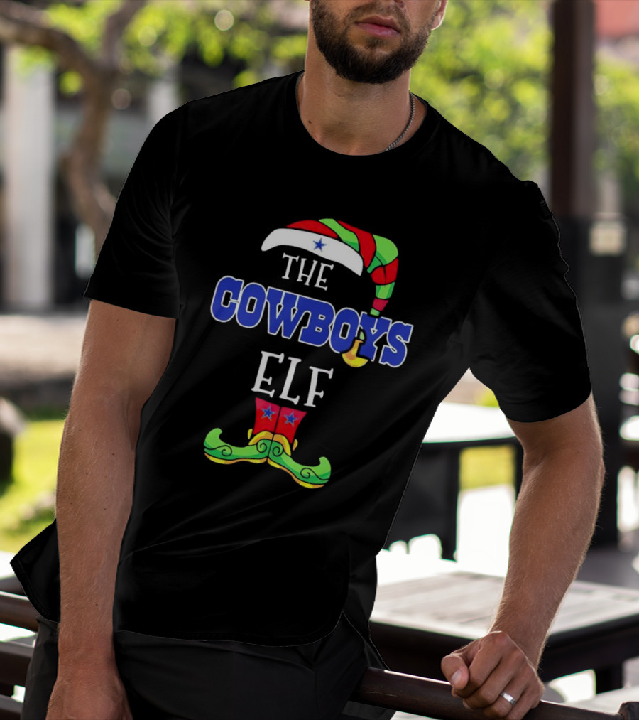 The Cowboys Elf Christmas Holiday Hat And Boots T-Shirt