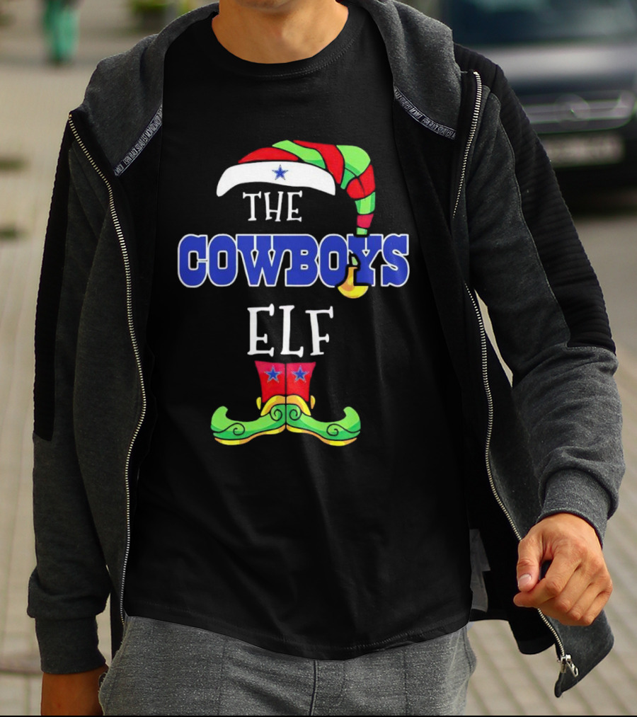 The Cowboys Elf Christmas Holiday Hat And Boots T-Shirt