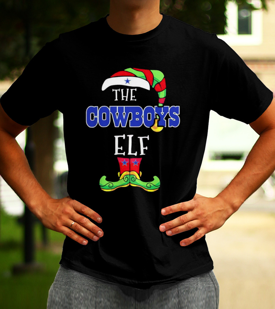 The Cowboys Elf Christmas Holiday Hat And Boots T-Shirt