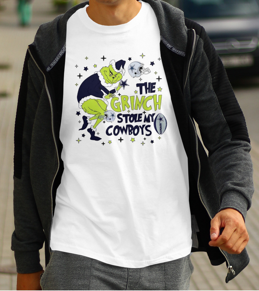 The Grinch Stole My Cowboys Christmas Football Helmet And Star T-Shirt