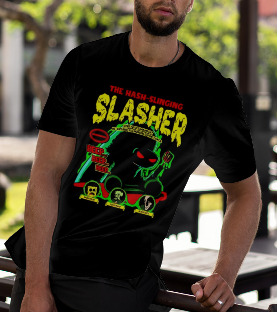 The Hash-Slinging Slasher Every Tuesday Night Beep Beep Featuring Spongebob Squidward Nosferatu T-Shirt